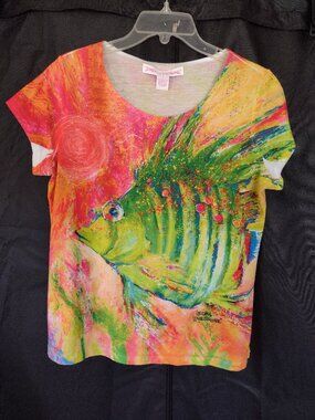Leoma Lovegrove Women’s Short Sleeve Tee - Multi Green Fish Print